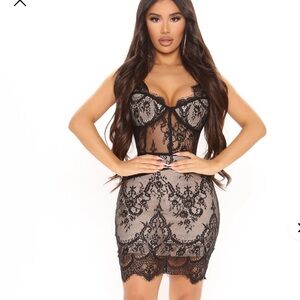 Fashion Nova Black Lace Chemise Intimate dress nwt size s
